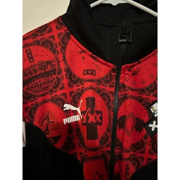 Puma Men's Black & Red Long Sleeve Full Zipped Amsterdam Track Jacket Size XL - Picture 3 of 8